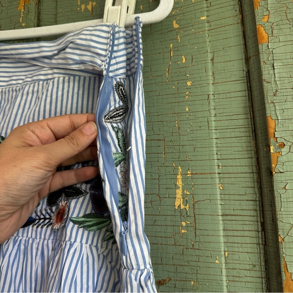 NWT Zara Embroidered Floral Striped Ruffle Tiered Tie Waist Mini Skirt Size Sm - Picture 9 of 10